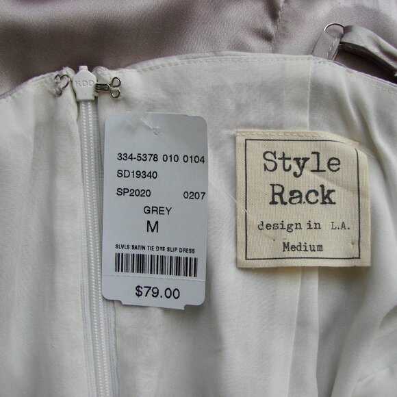 Satin Mini Slip Dress Gray White Tie Dye Sleeveless Holiday Party Medium NWT - Picture 15 of 15